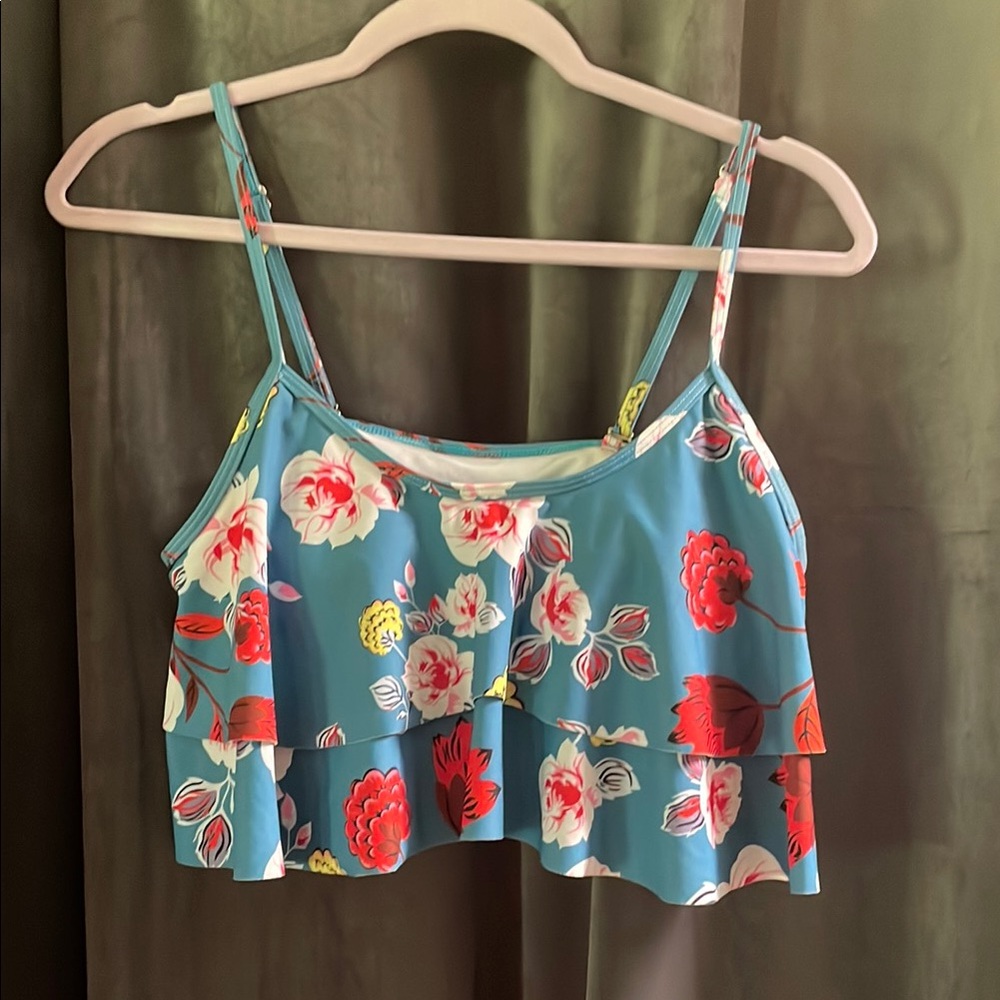 Floral Blue Women's Bikini Top
